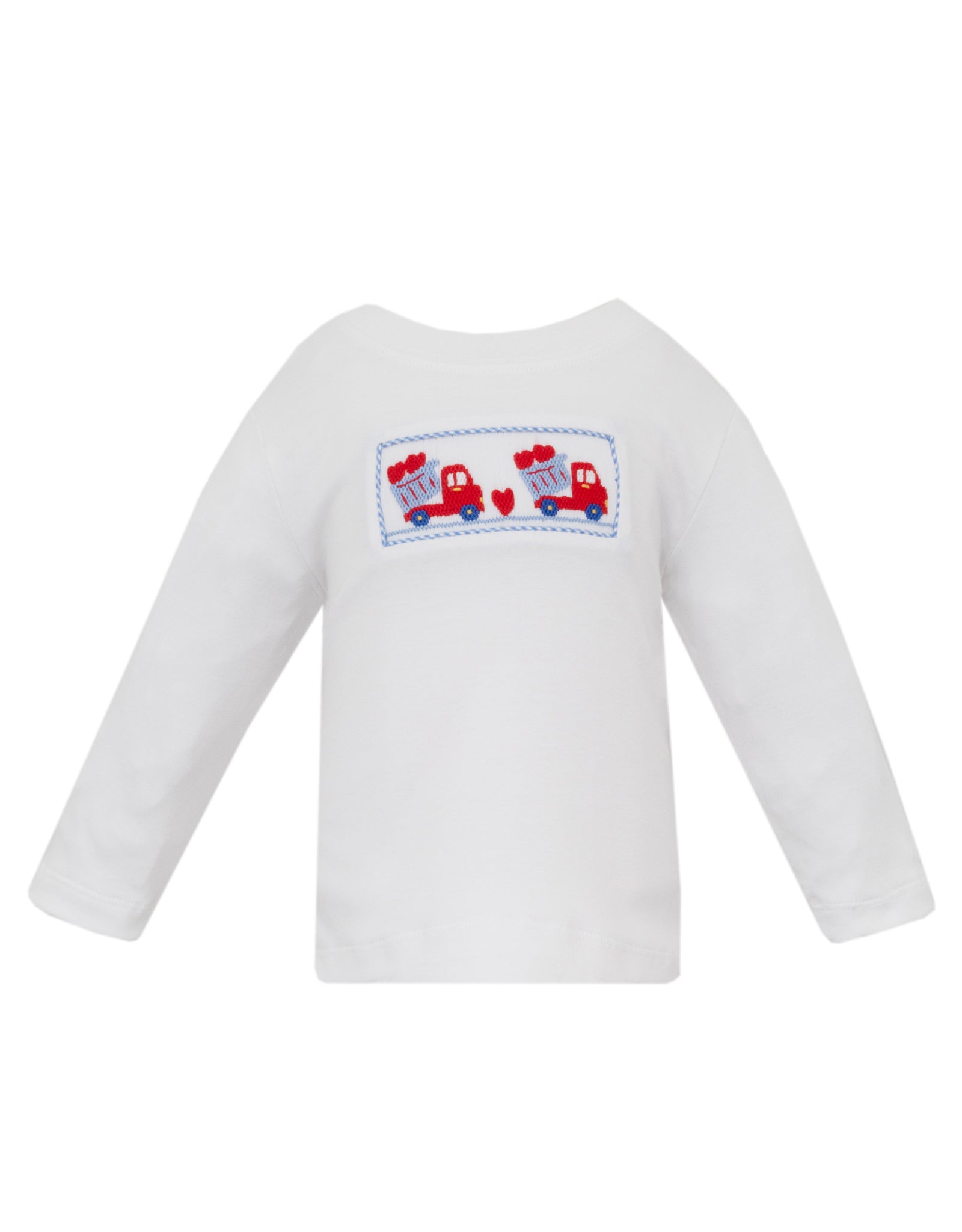 Smocked Heart Truck LS White Tee