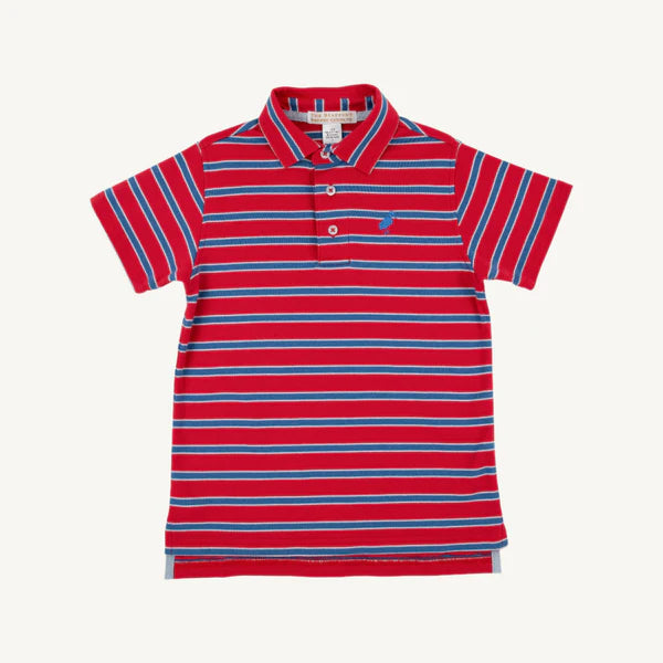 TBBC Prim and Proper Polo Red Boat Blue Stripe