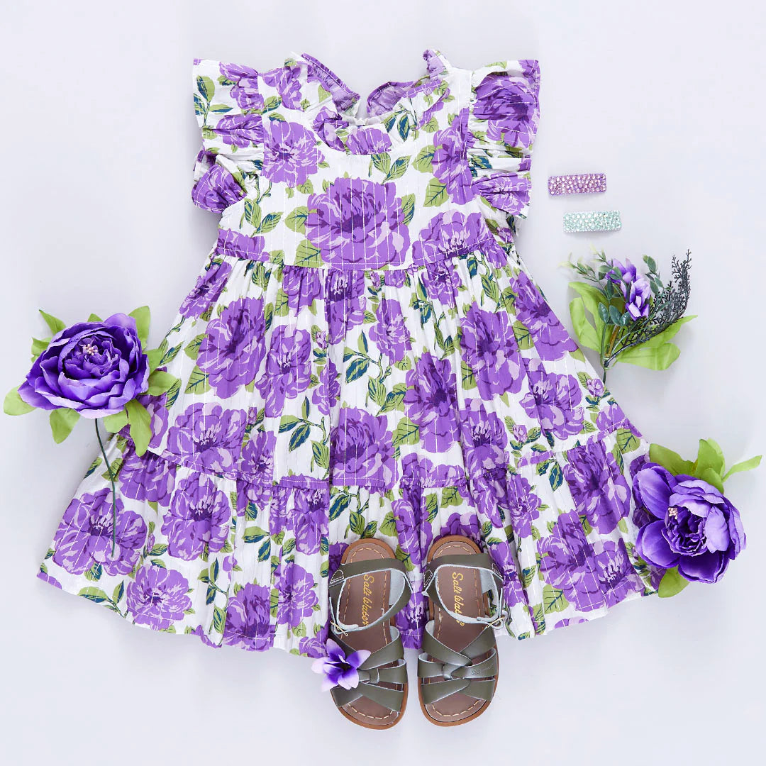 Jennifer Dress Purple Peonies