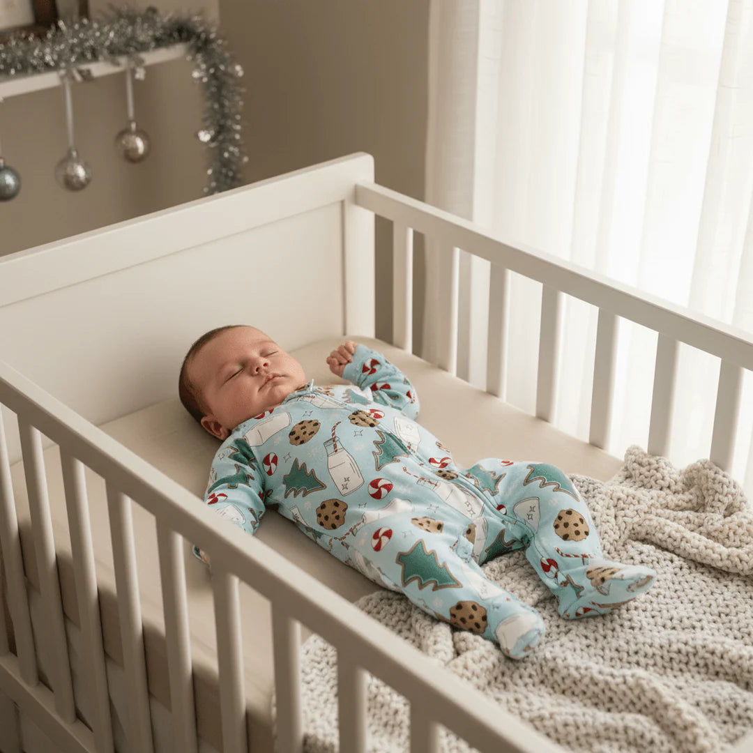 Blue Santa's Cookies Zip Footie