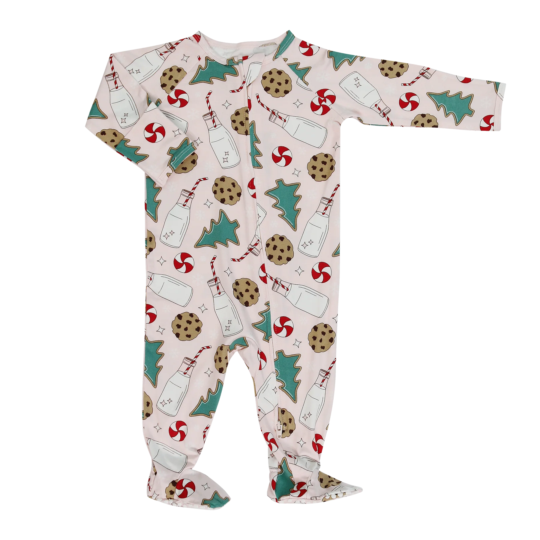 Pink Santa's Cookies Zip Footie