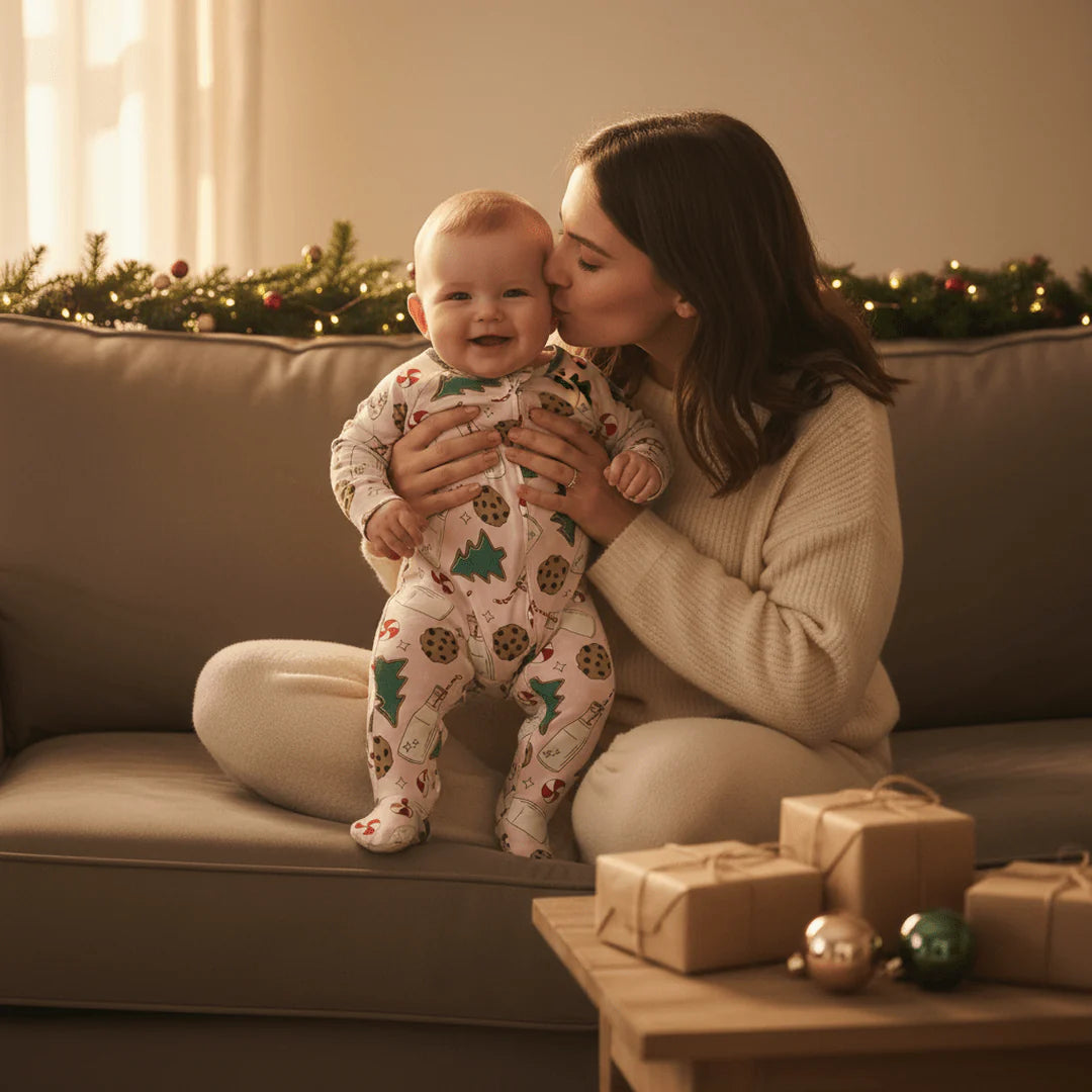 Pink Santa's Cookies Zip Footie