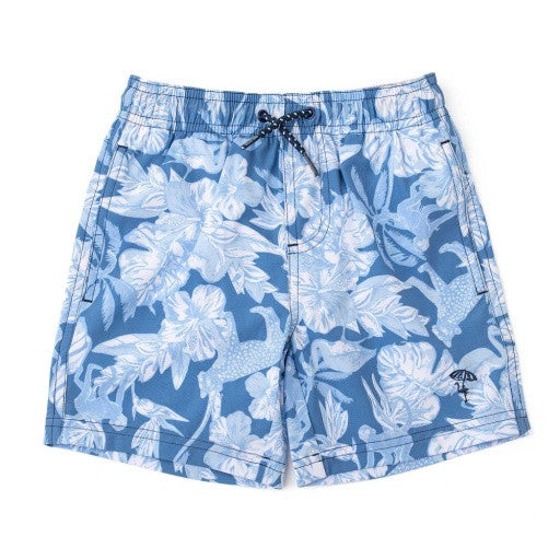 Blue Tropical Denim Paradise Swim Trunks