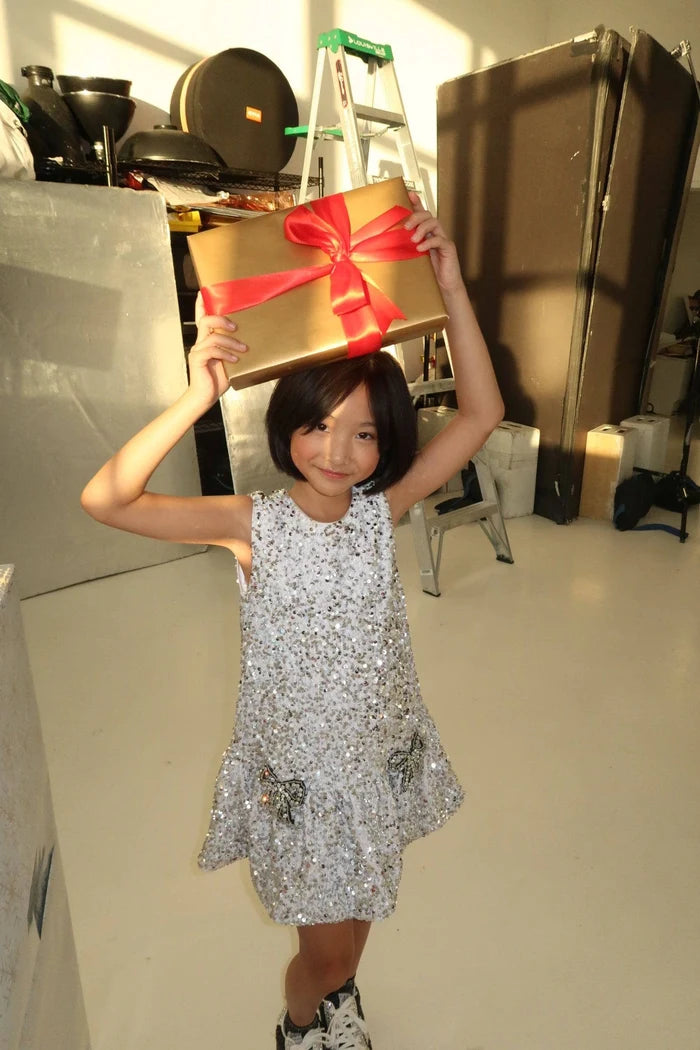 Silver Shimmer Bow Party Dress
