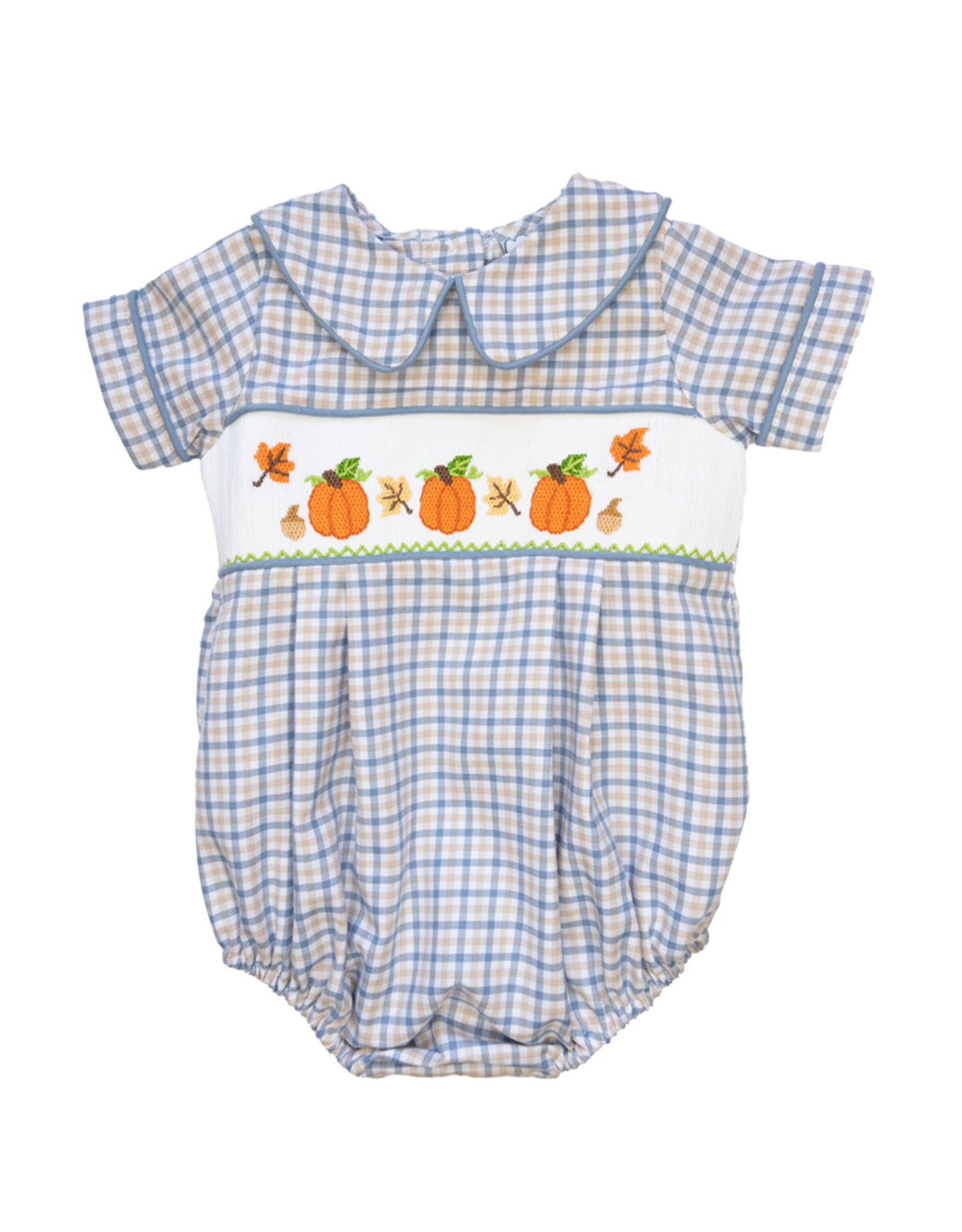 Blue Plaid Pumpkin Smocked Collared Bubble