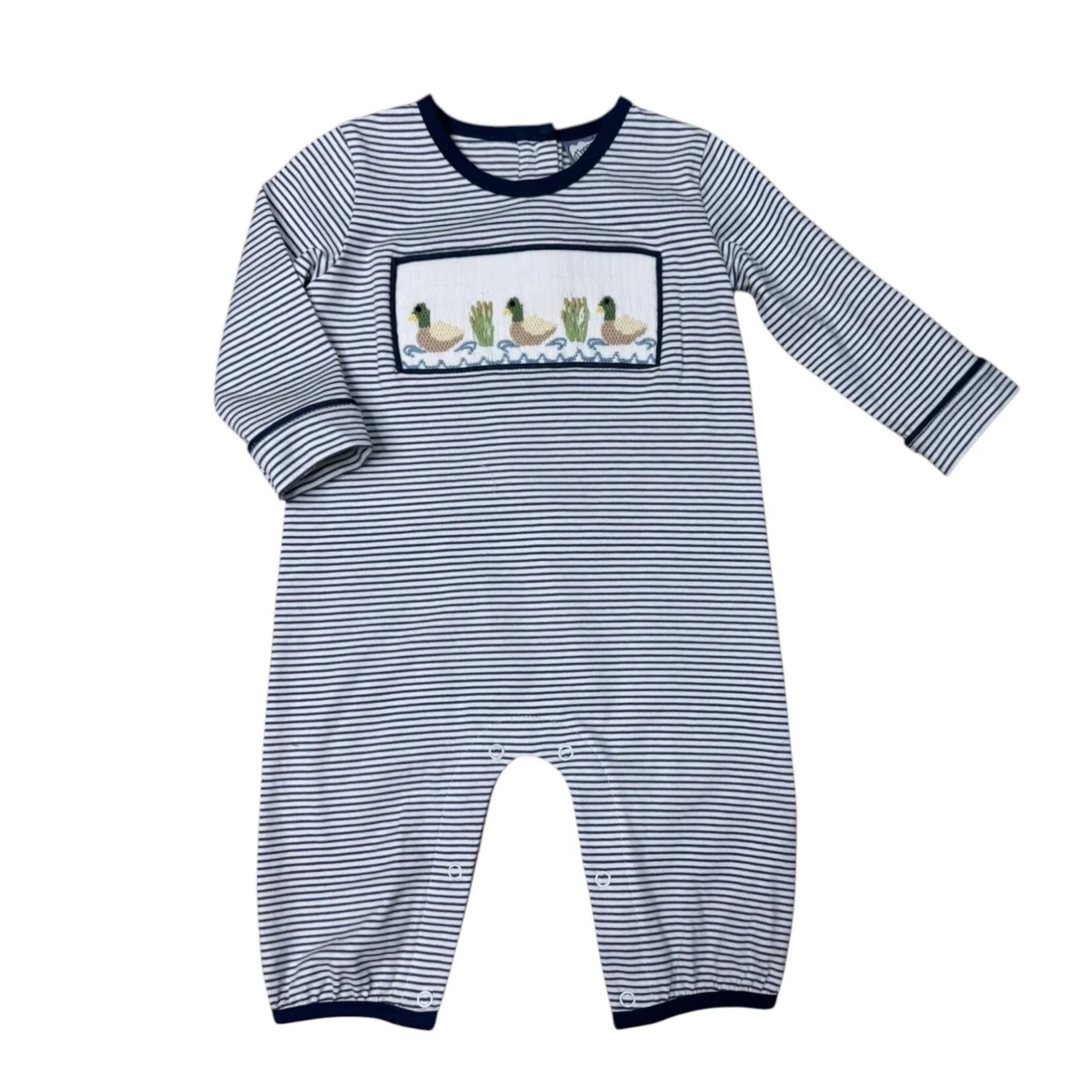Blue Smocked Mallard Duck LS Romper