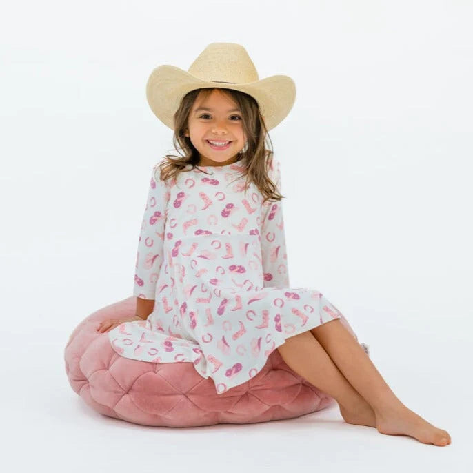 Twirly Bow Back Pink Cowgirl Boots Dress