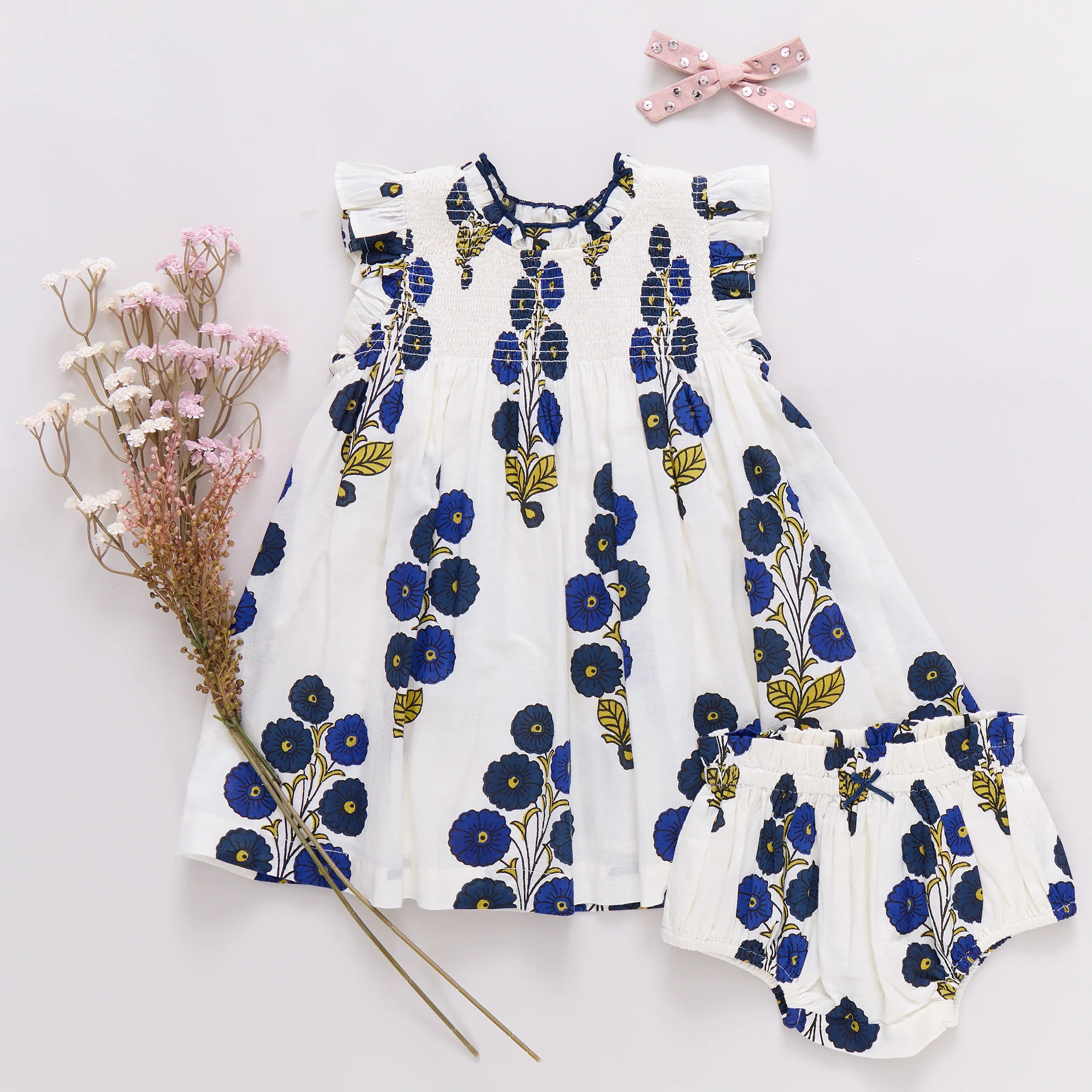 Stevie Dress Navy Buttercup Floral & Bloomer