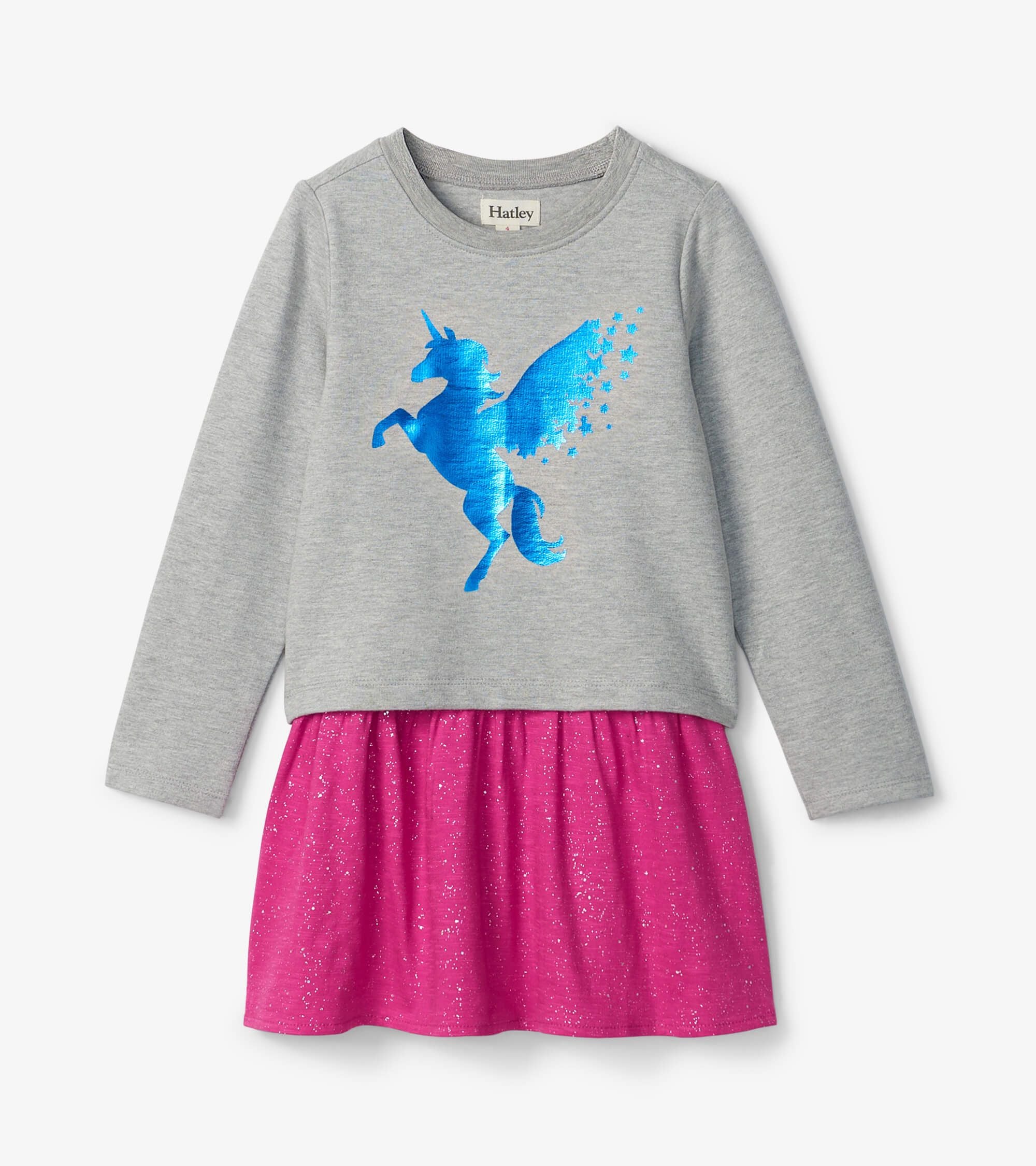 Gray Blue Pegasus Pink Skirt Dress