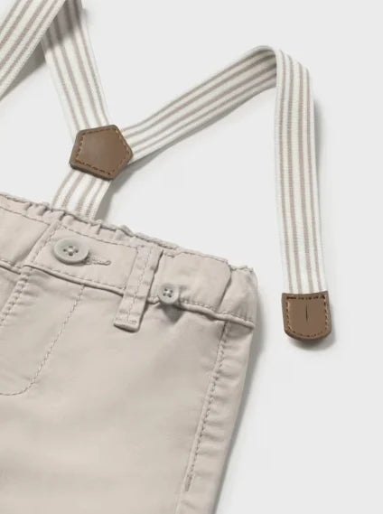 Stone Twill Pants w Striped Suspenders