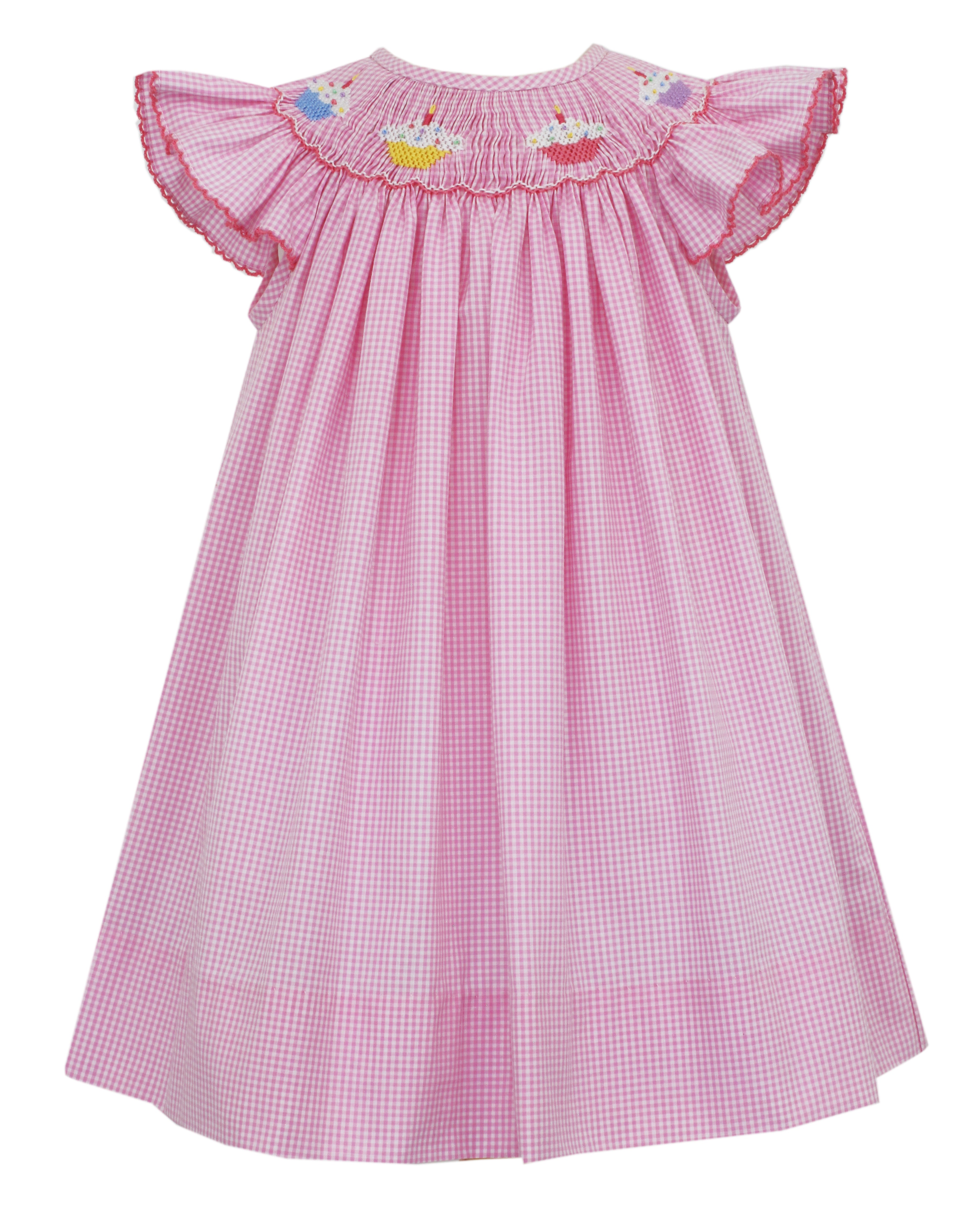 Pink Gingham Smocked Cupcake Bishop Dress