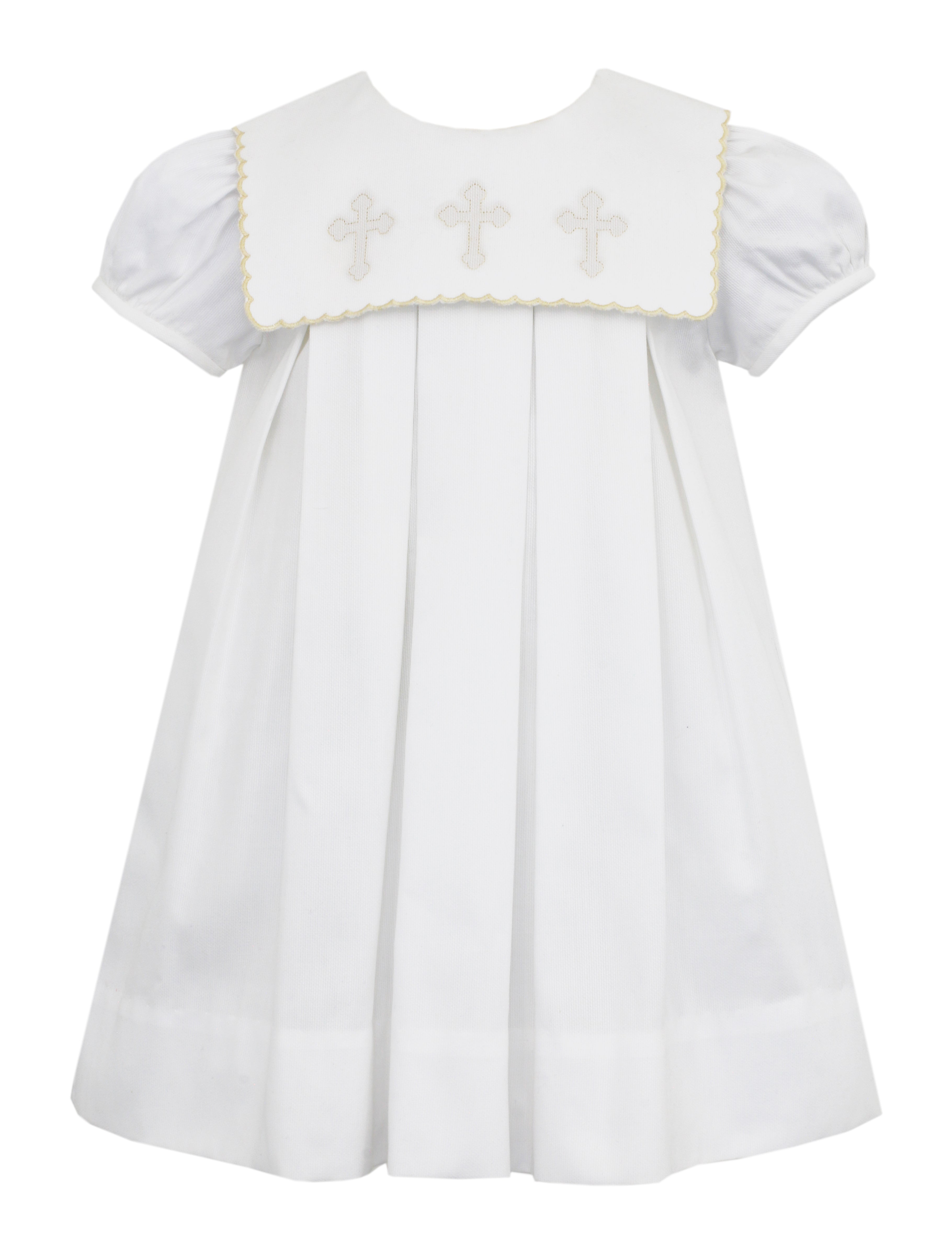 White Pique Cross Dress w Square Scalloped Collar