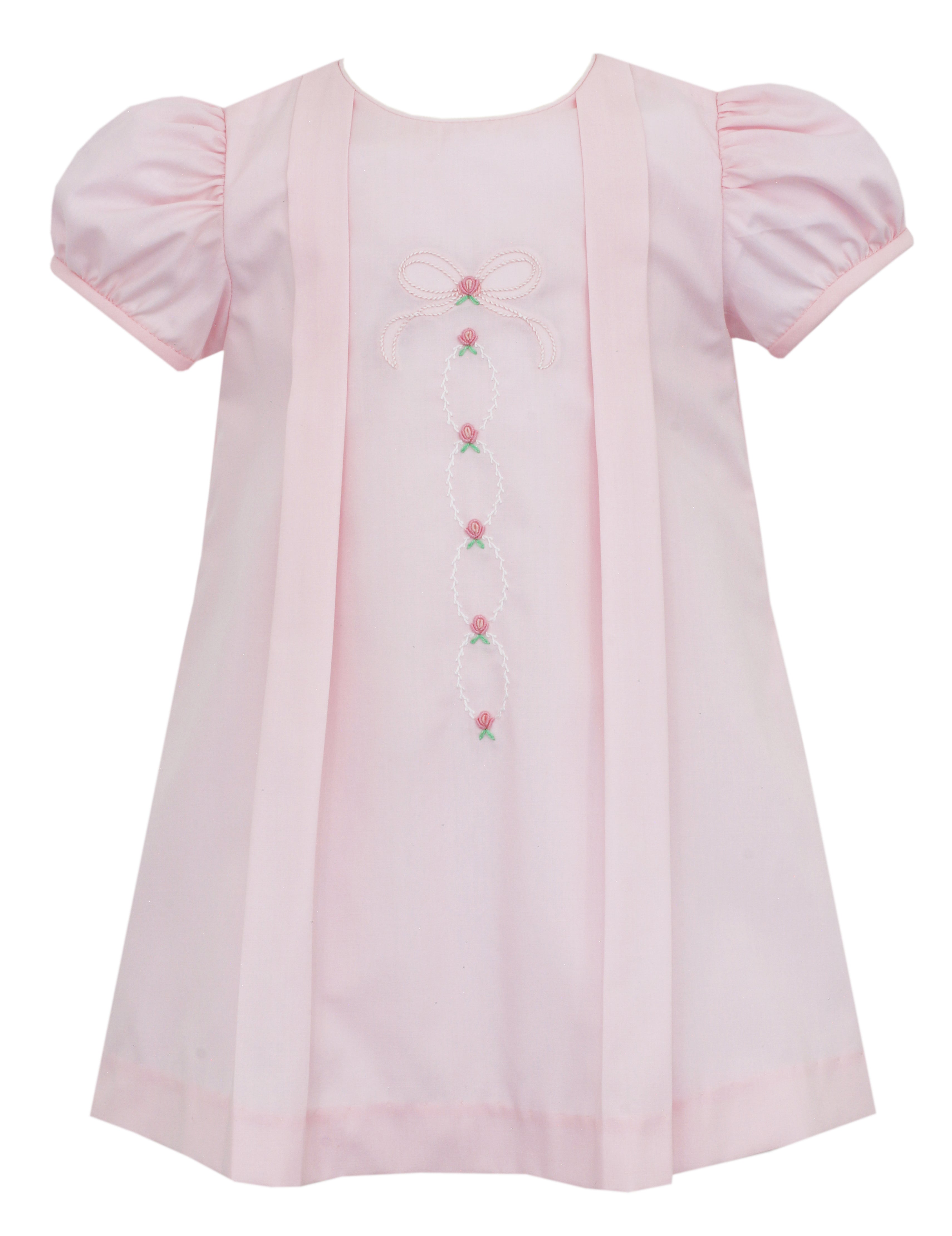 Pink Rose Emb Bow SS Pleated Dress
