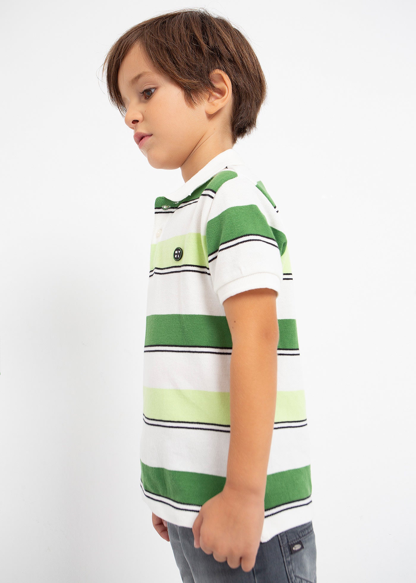 White and Green Striped SS Polo Shirt