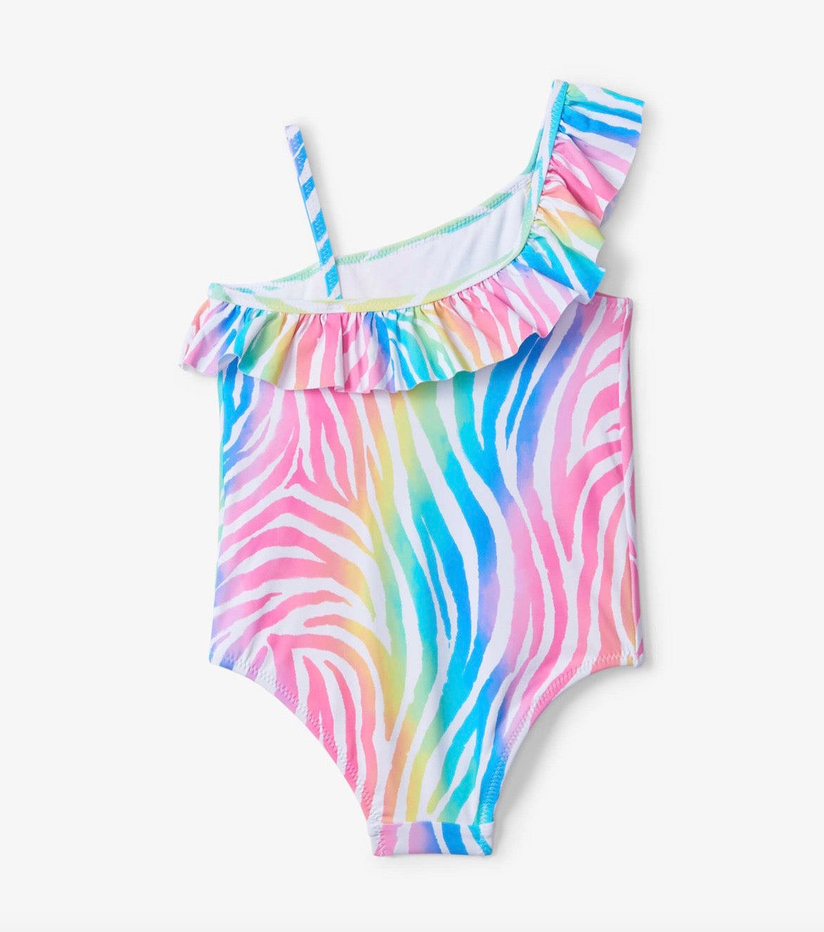 Rainbow Zebra One Shoulder Ruffle Swimsuit