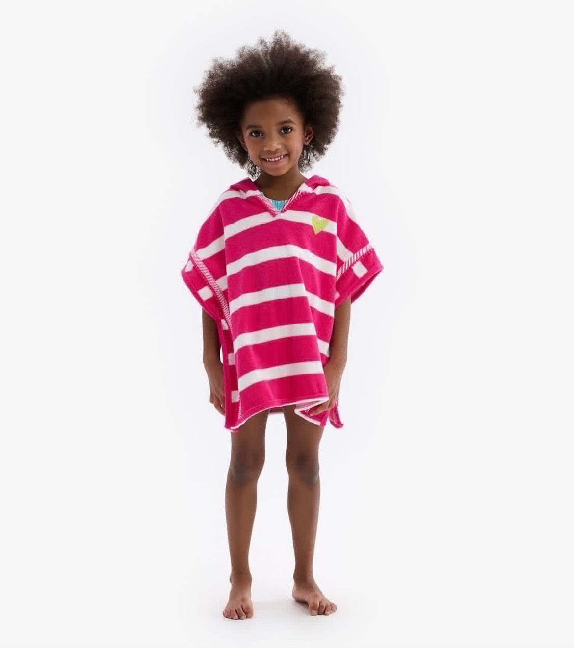 Hot Pink Beach Stripes Terry Hooded Coverup