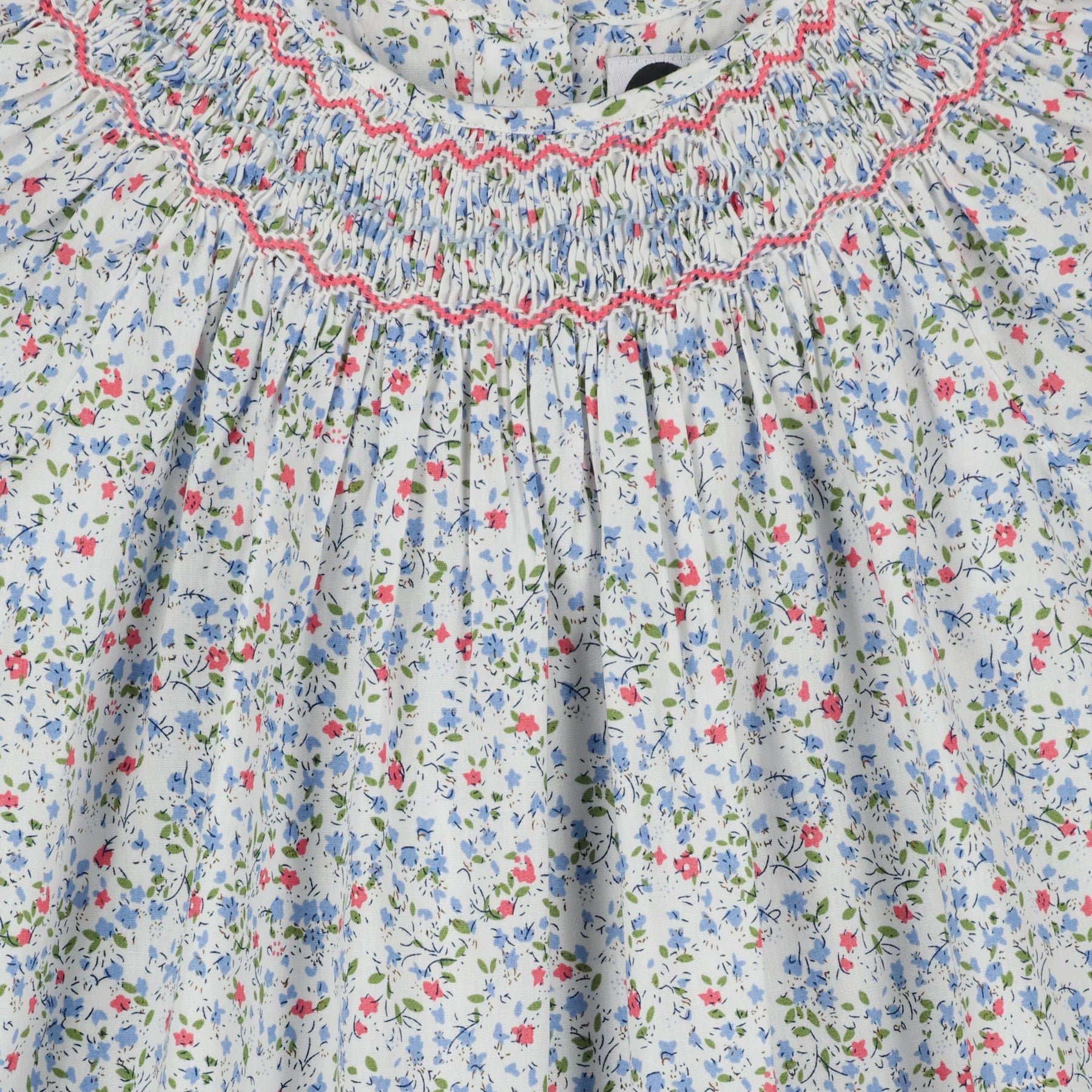 Liliana White Blue Floral Smocked Blouse