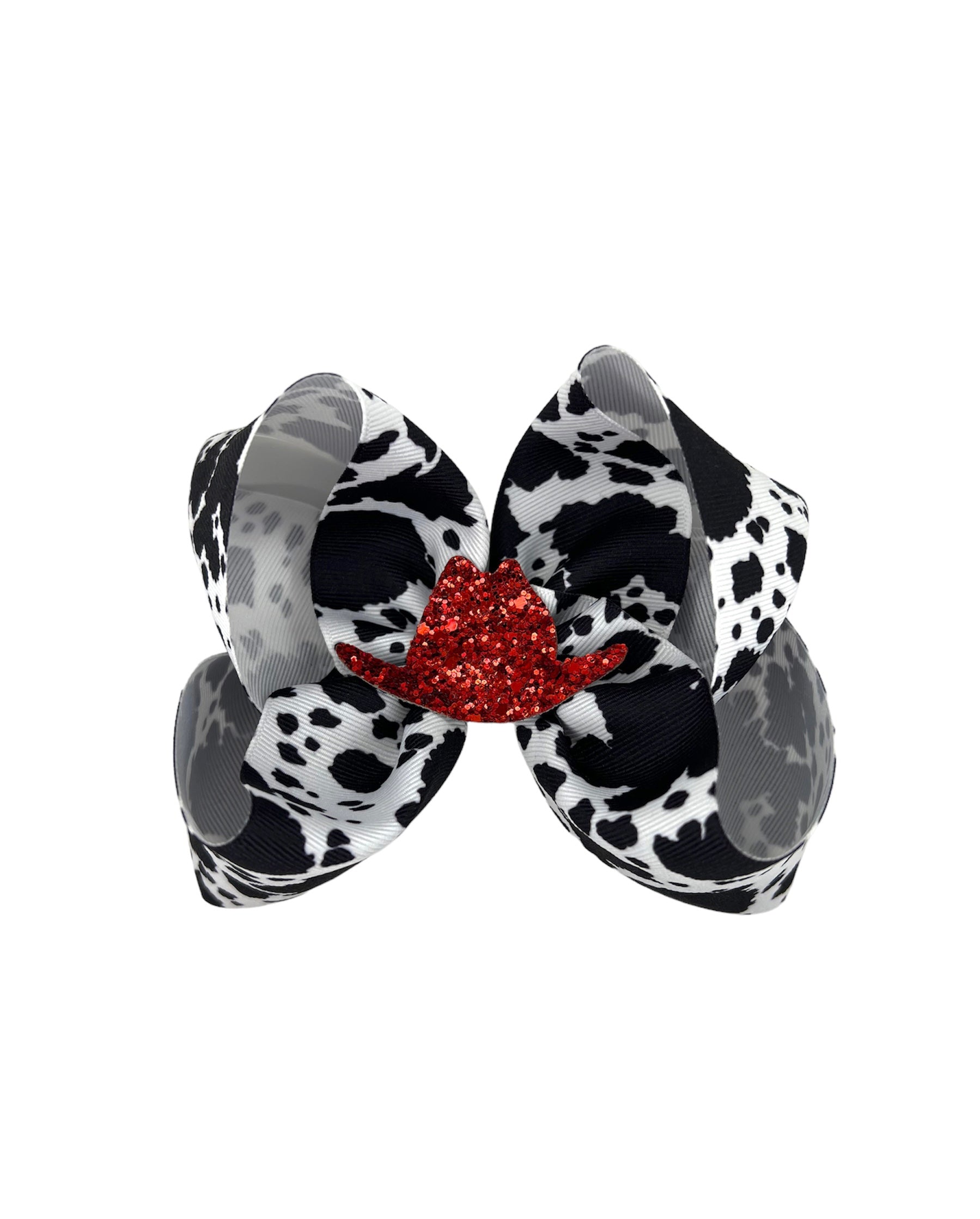 Black Cow Print Bow w/ Red Sparkle Hat
