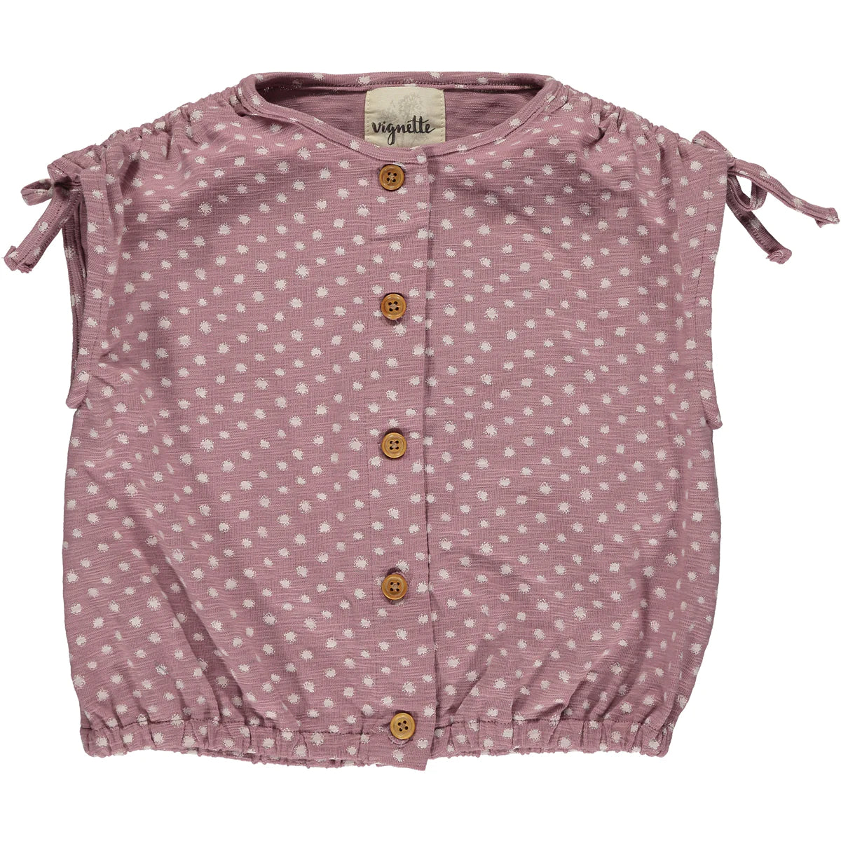Lavender Polka Dot Button Tie-Shoulder Shirt