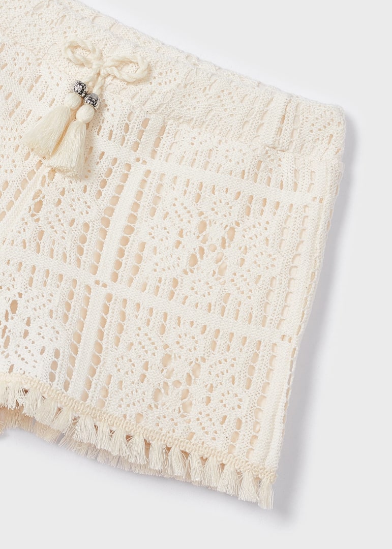 Ivory Crochet Drawstring Tassel Shorts